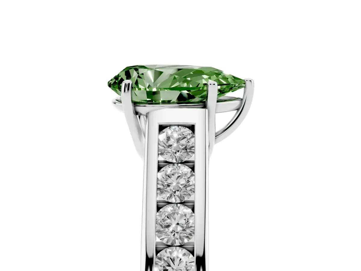 Fancy Green Pear Cut Brilliant Channel-Set Solitaire Ring with Four-Prong Setting Silver