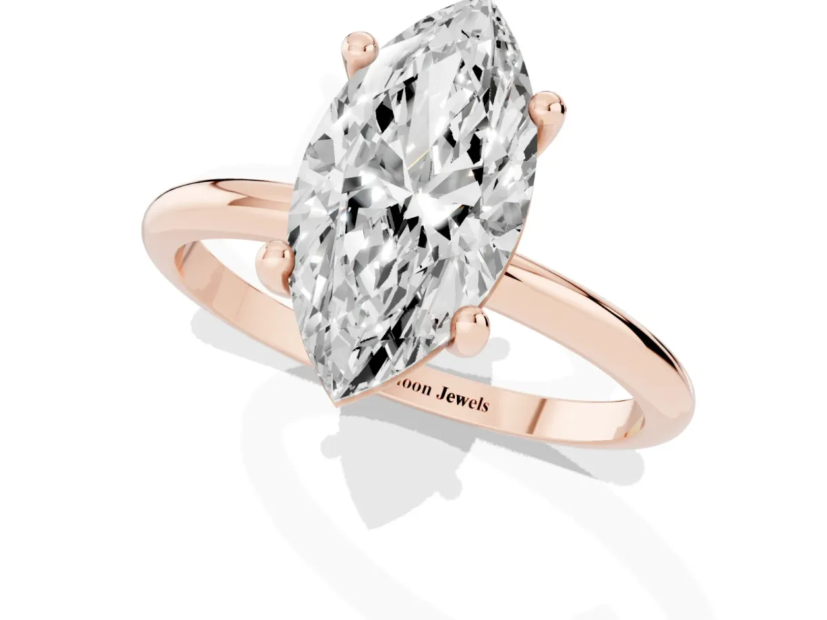 Marquise Cut Solitaire Diamond Ring with 4-Prong Setting on a Classic Band Rose gold