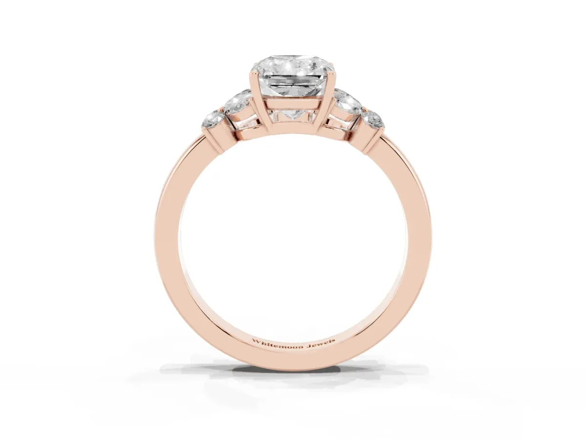 Radiant Cut Cut Solitaire Floral Diamond Ring with Four-Prong Setting Rose gold