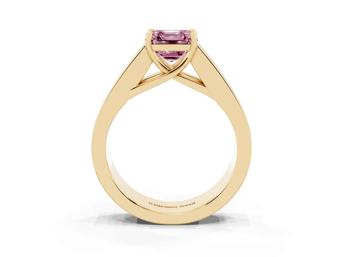 Fancy Pink Asscher Cut Cut Channel Set Solitaire Ring with Four-Prong Setting Yellow gold