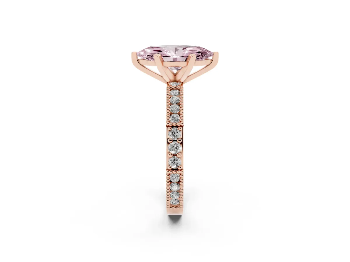 Fancy Pink Marquise Cut Solitaire with Pavé Band and Four-Prong Setting Rose gold