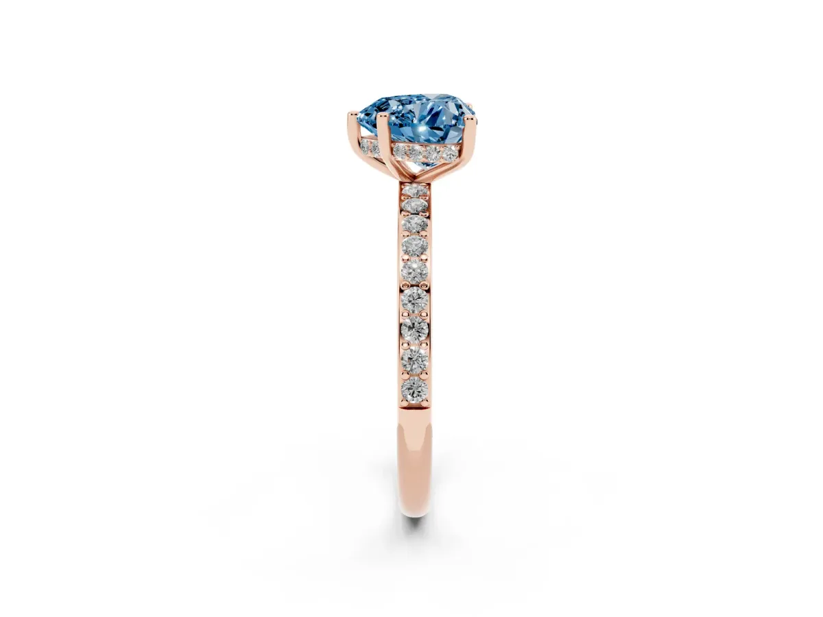 Fancy Blue Heart Cut Cut Diamond Pavé Band Ring with Four-Prong Setting Rose gold