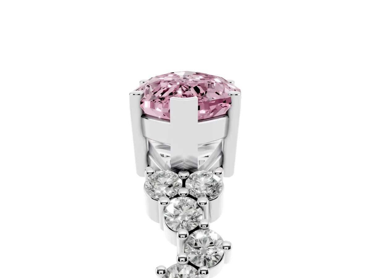 Fancy Pink Marquise Cut Diamond Scattered Round Accent Ring with Prong Setting Platinum