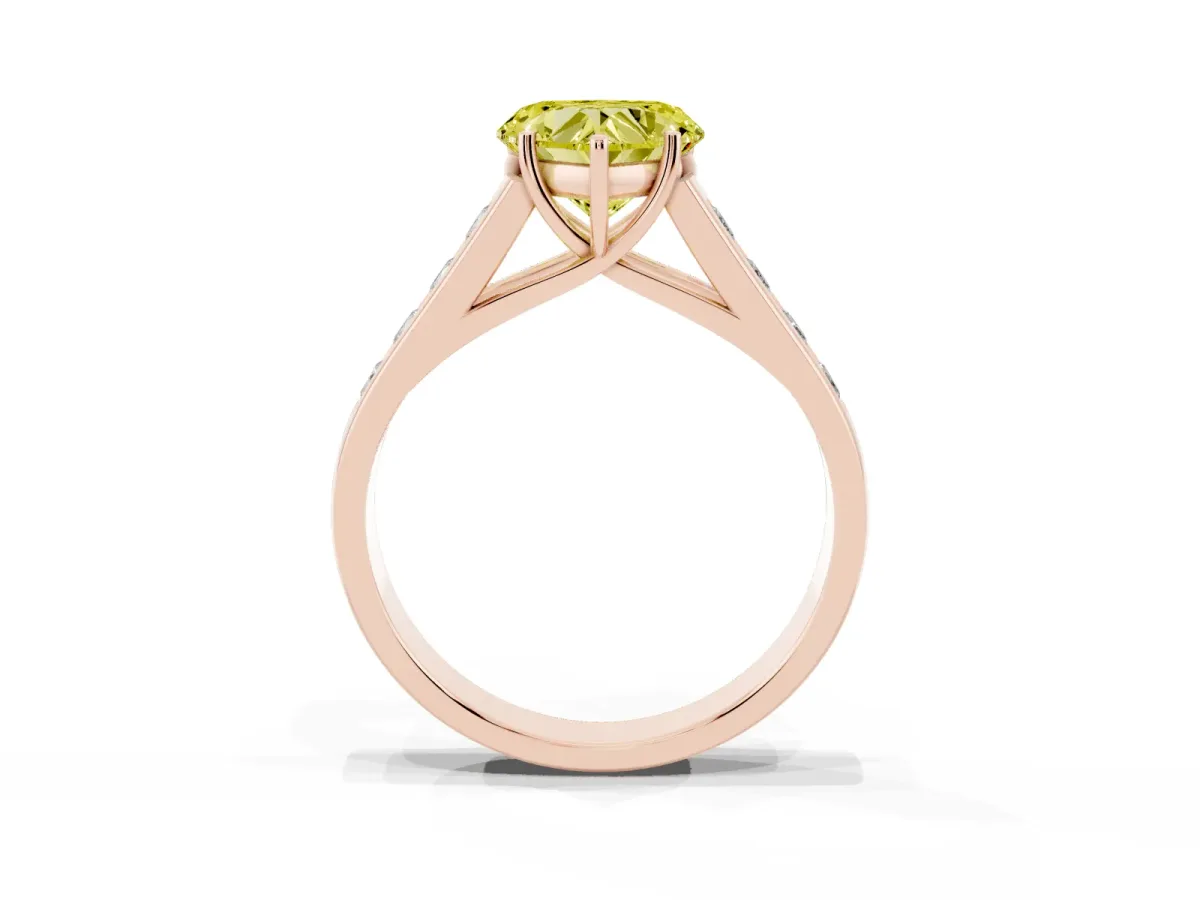 Fancy Yellow Heart Cut Solitaire Channel-Set Diamond Engagement Ring with Four-Prong Setting Rose gold