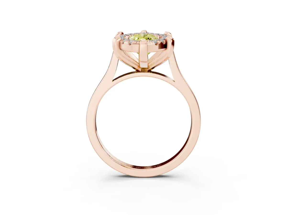 Fancy Yellow Marquise Cut Diamond Cluster Halo Solitaire with Four-Prong Setting Rose gold
