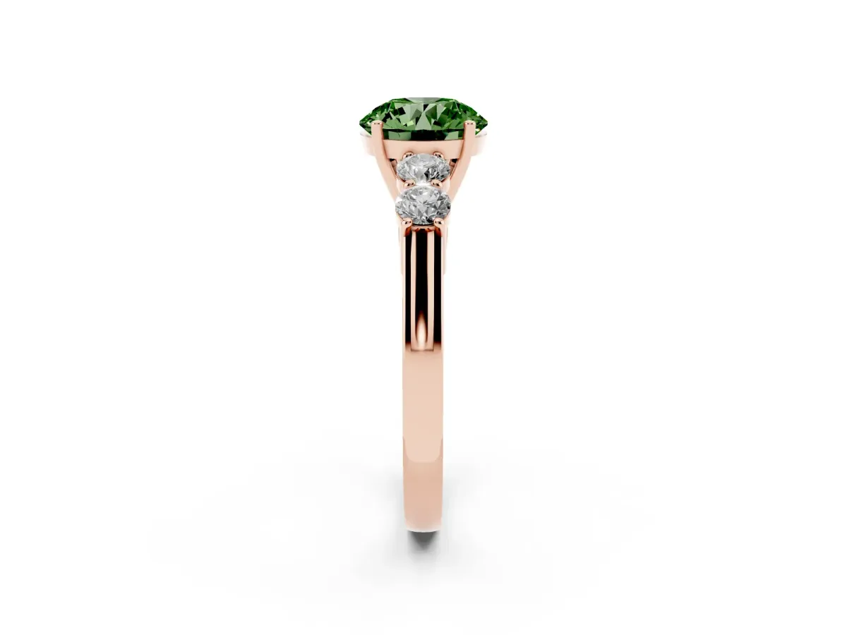 Fancy Green Round Cut Cut Diamond Five-Stone Prong Set White Gold Ring Rose gold