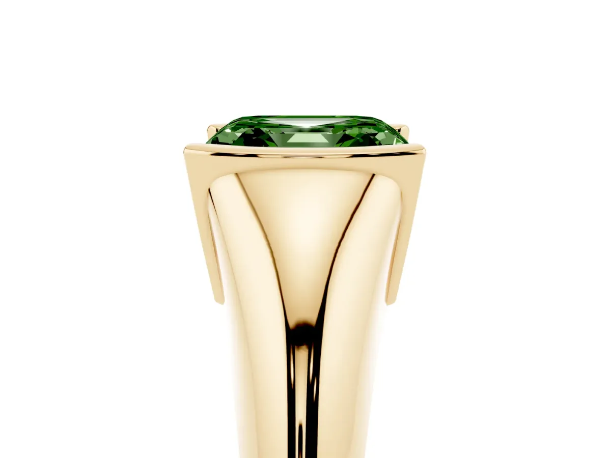Fancy Green Asscher Cut Solitaire Tension Set Diamond Ring Yellow gold