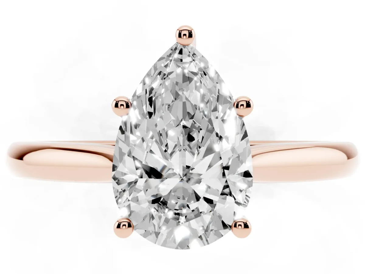 Pear Cut Cut Solitaire Ring with Cathedral Band and Four-Prong Setting Rose gold