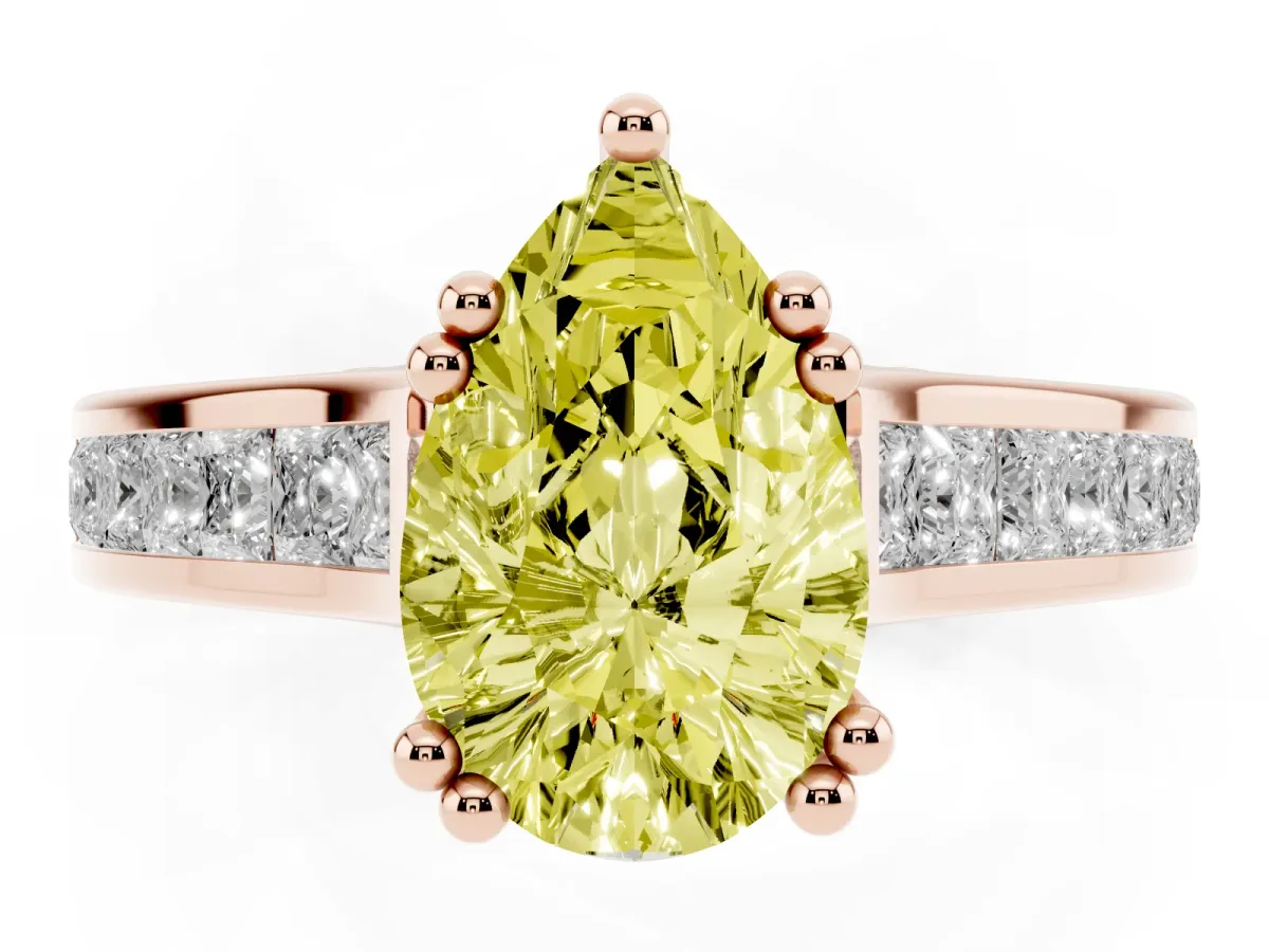 Fancy Yellow Pear Cut Cut Channel Set Solitaire Engagement Ring with Prong Setting Rose gold