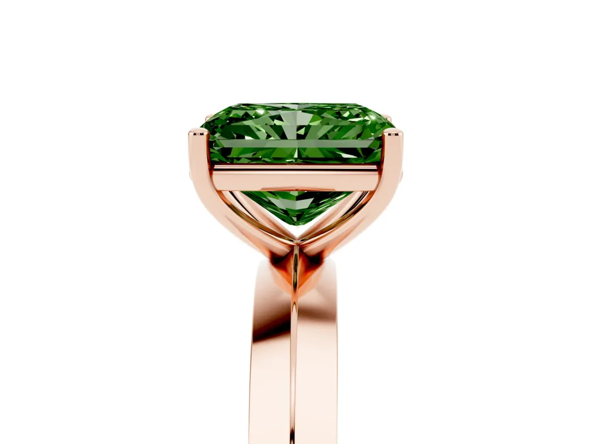 Fancy Green Radiant Cut Cut Solitaire Engagement Ring with Flat Band and Four-Prong Setting Rose gold