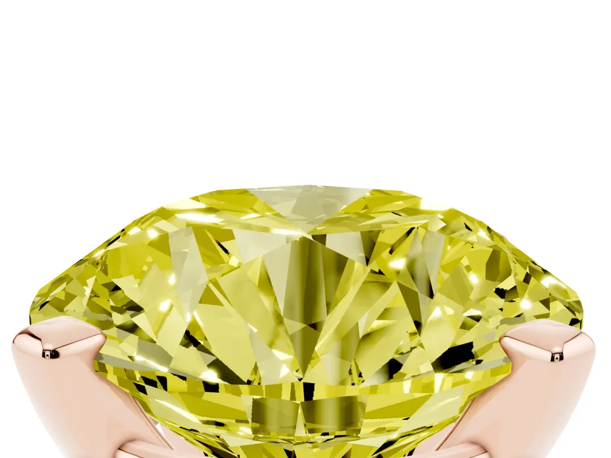 Fancy Yellow Round Cut Diamond Solitaire Ring with Prong Setting and Classic Band Rose gold
