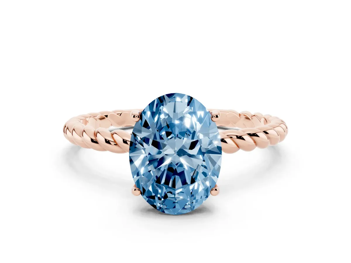 Fancy Blue Oval Cut Solitaire Twisted Band 4-Prong Ring Rose gold