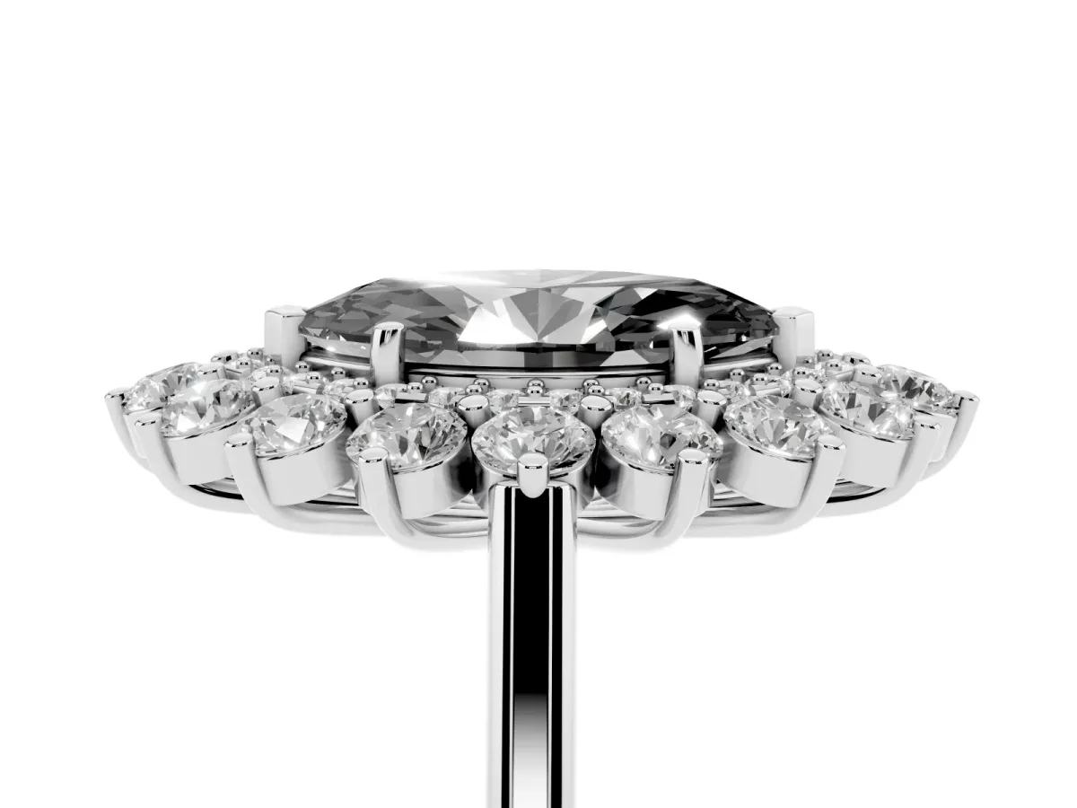 Fancy Black Marquise Cut Diamond Floral Double Halo Engagement Ring with Prong Setting Silver
