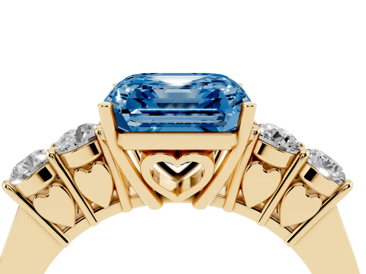 Fancy Blue Asscher Cut Cut Diamond Five-Stone Prong Set White Gold Ring Yellow gold