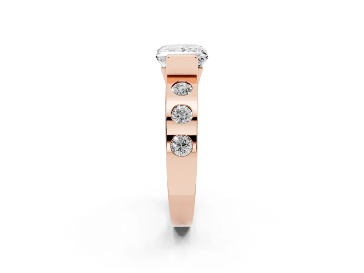 Princess Cut Brilliant Channel-Set Diamond Ring with Bezel Prong Setting Rose gold