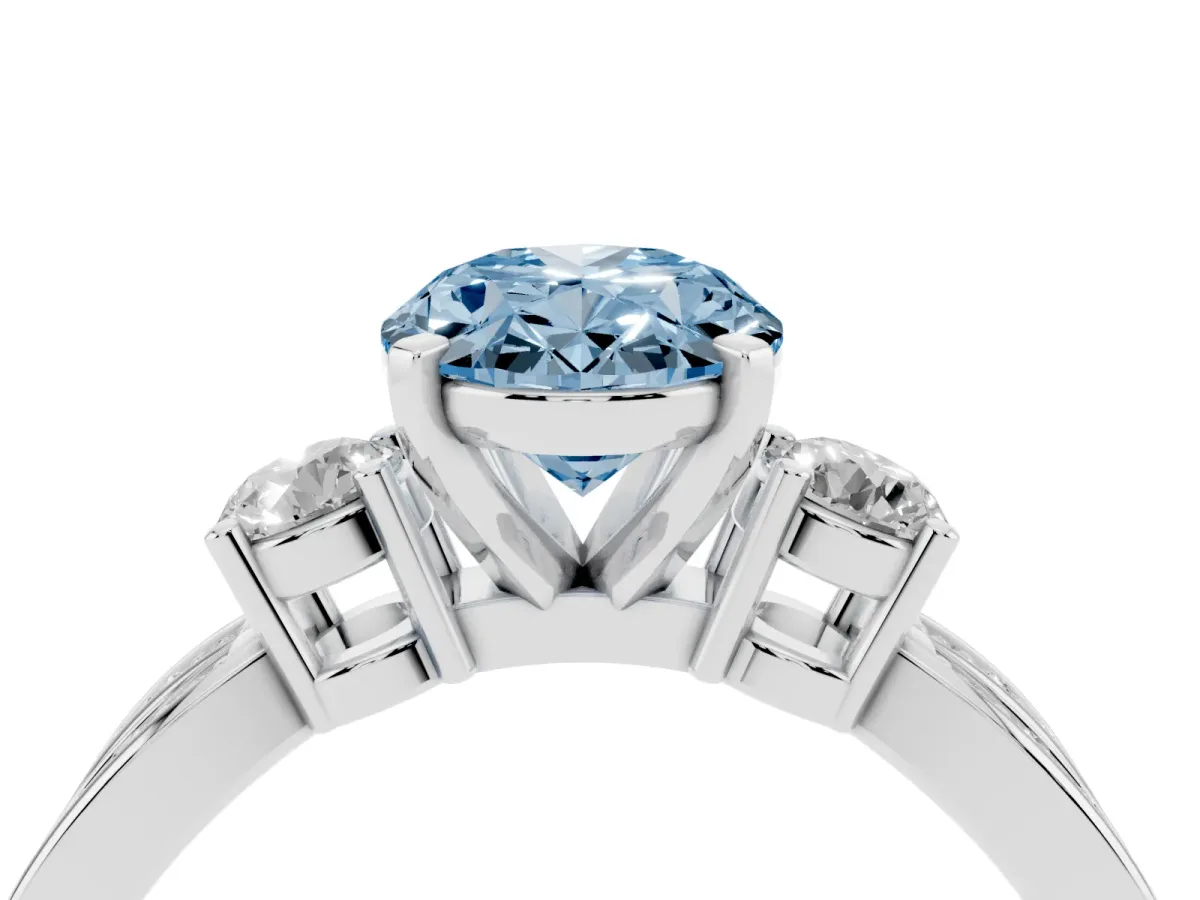 Fancy Blue Three-Stone Oval Cut Cut Diamond Twist Band with Prong Setting Platinum