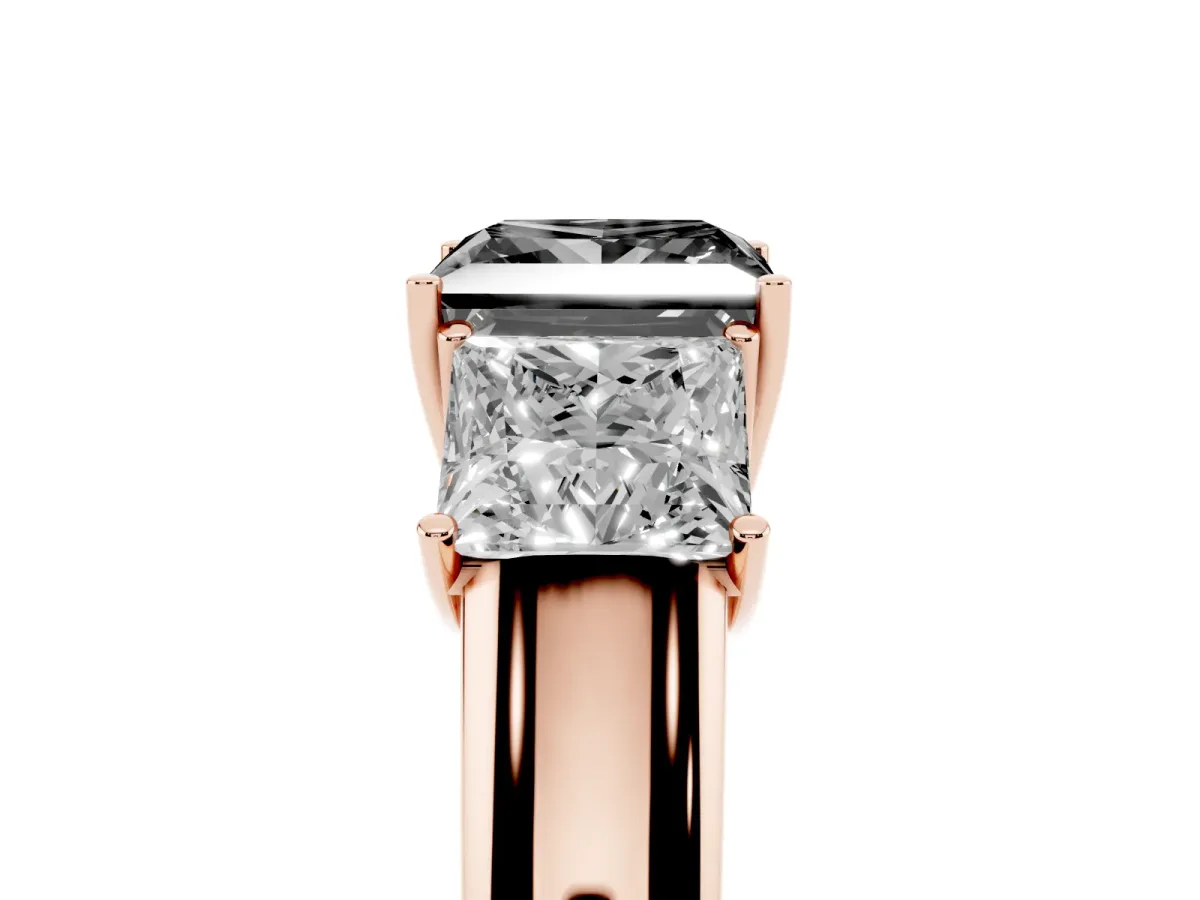 Fancy Black Three-Stone Princess Cut Cut Diamond Ring with Prong Setting and Classic Band Rose gold