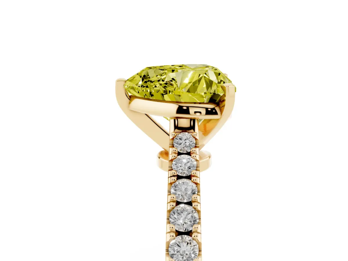 Fancy Yellow Heart Cut Cut Solitaire Diamond Engagement Ring with Pave Band and Four-Prong Setting Yellow gold