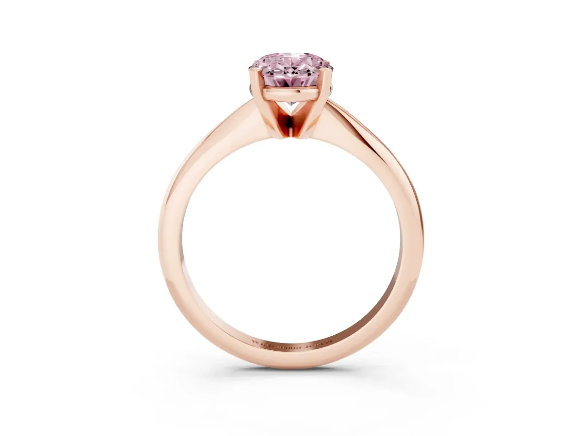 Fancy Pink Oval Cut Cut Solitaire Ring with Four-Prong Setting on a Classic Band Rose gold