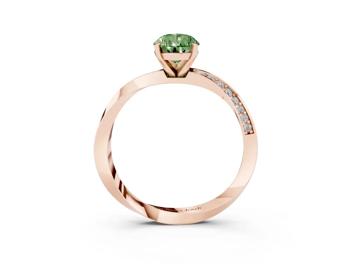 Fancy Green Pear Cut Diamond Engagement Ring with Side Stone Accents and Four-Prong Setting Rose gold