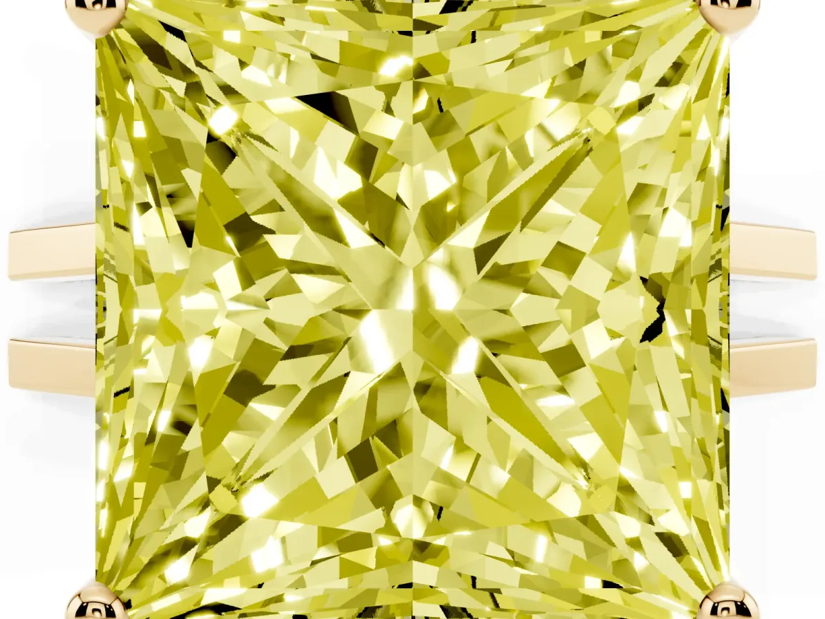 Fancy Yellow Princess Cut Cut Diamond Solitaire Engagement Ring with Tapered Plain Band and Four-Prong Setting Yellow gold