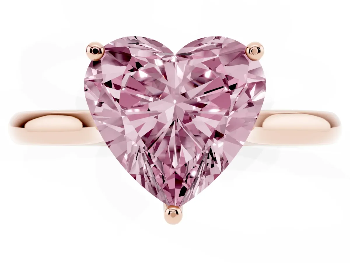 Fancy Pink Heart Cut Cut Solitaire Ring with Cathedral Band and Four-Prong Setting Rose gold