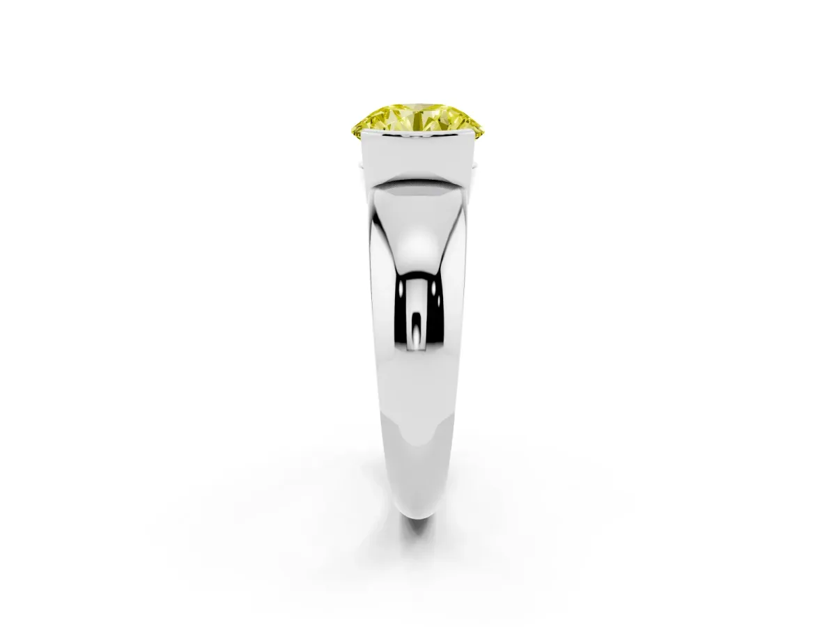 Fancy Yellow Round Cut Solitaire Tension Set Diamond Ring with Wide Band Platinum