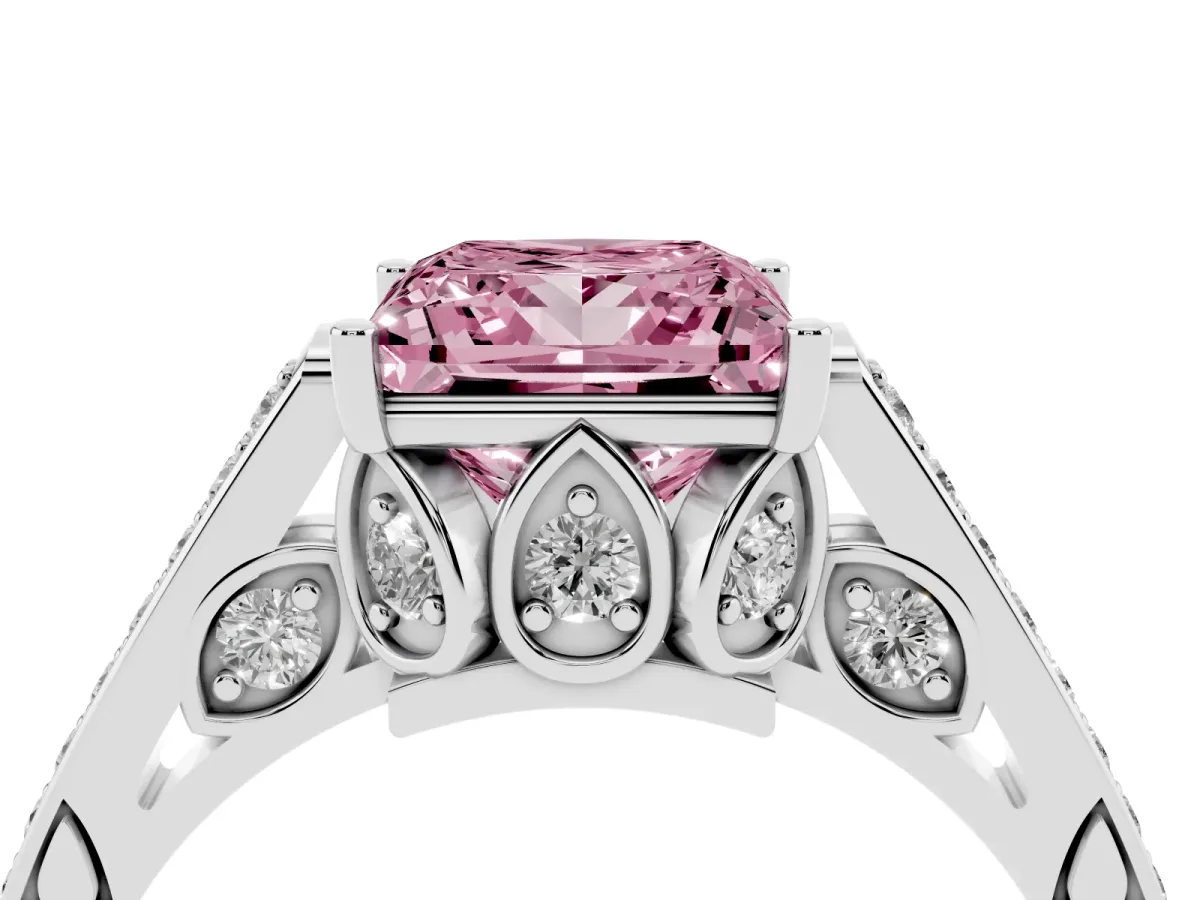 Fancy Pink Princess Cut Cut Cathedral Pave Diamond Engagement Ring with Six-Prong Setting Silver