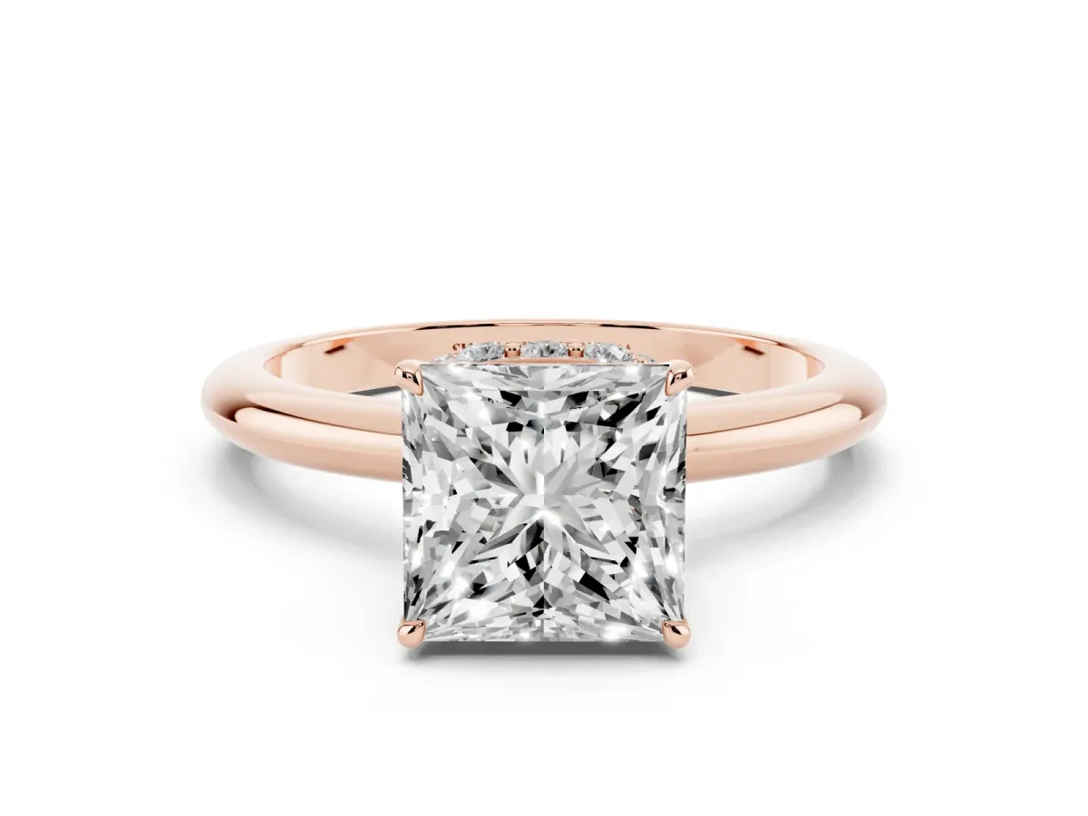 Princess Cut Brilliant Solitaire Engagement Ring with Six-Prong Setting and Classic Band Rose gold