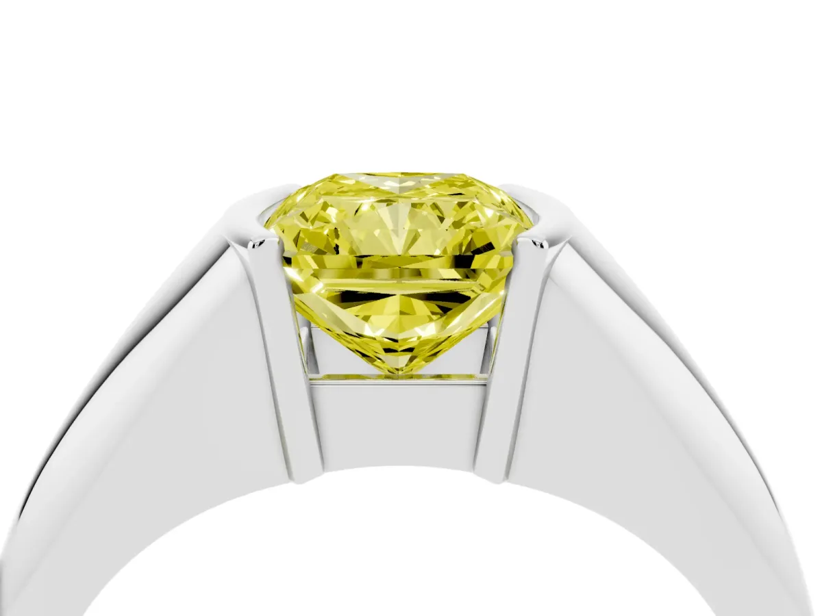 Fancy Yellow Radiant Cut Solitaire Tension Set Diamond Ring Silver