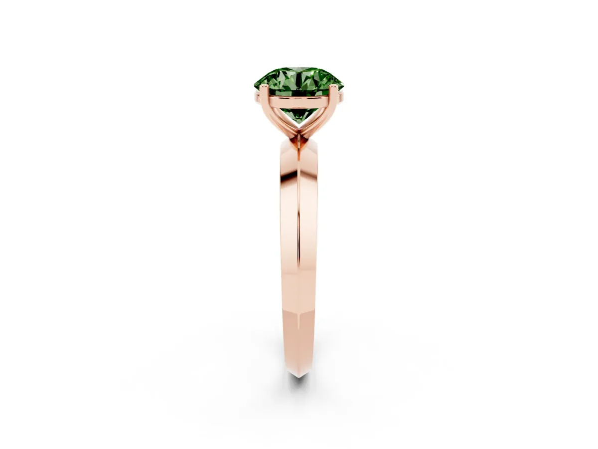 Fancy Green Round Cut Cut Solitaire Engagement Ring with Flat Band and Four-Prong Setting Rose gold