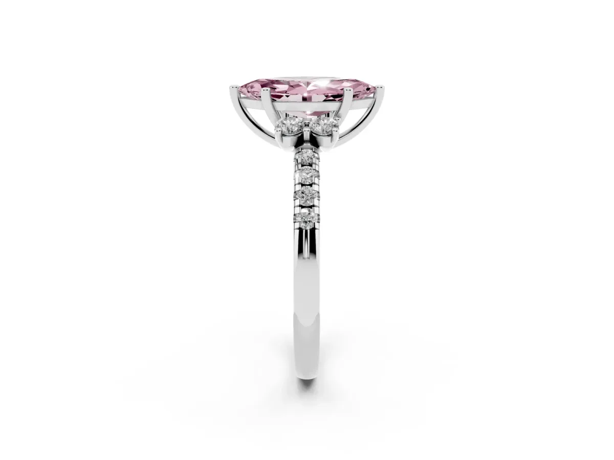 Fancy Pink Marquise Cut Diamond Three-Stone Pave Band with Four-Prong Setting Silver