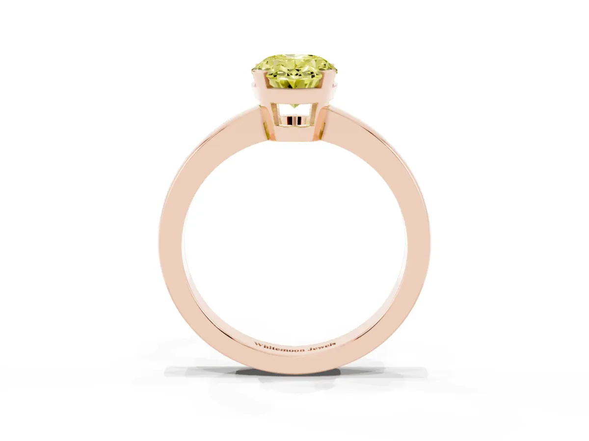 Fancy Yellow Oval Cut Cut Solitaire Ring with Four-Prong Setting and Classic Band Rose gold