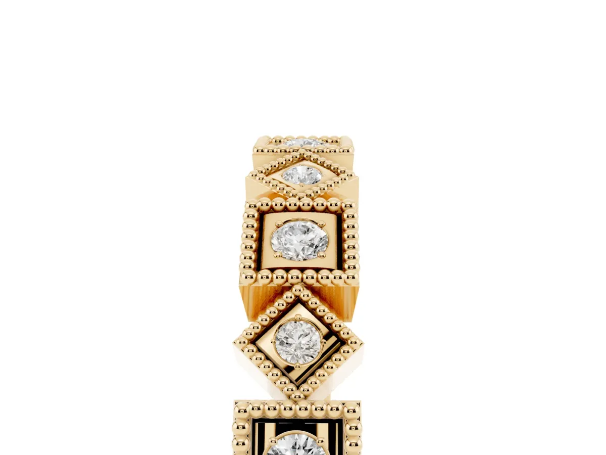 Milgrain Square Diamond Eternity Band with Bezel Setting Yellow gold