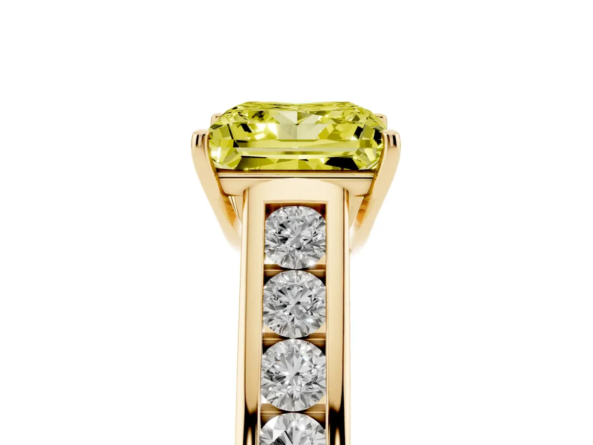 Fancy Yellow Princess Cut Brilliant Channel-Set Solitaire Ring with Four-Prong Setting Yellow gold