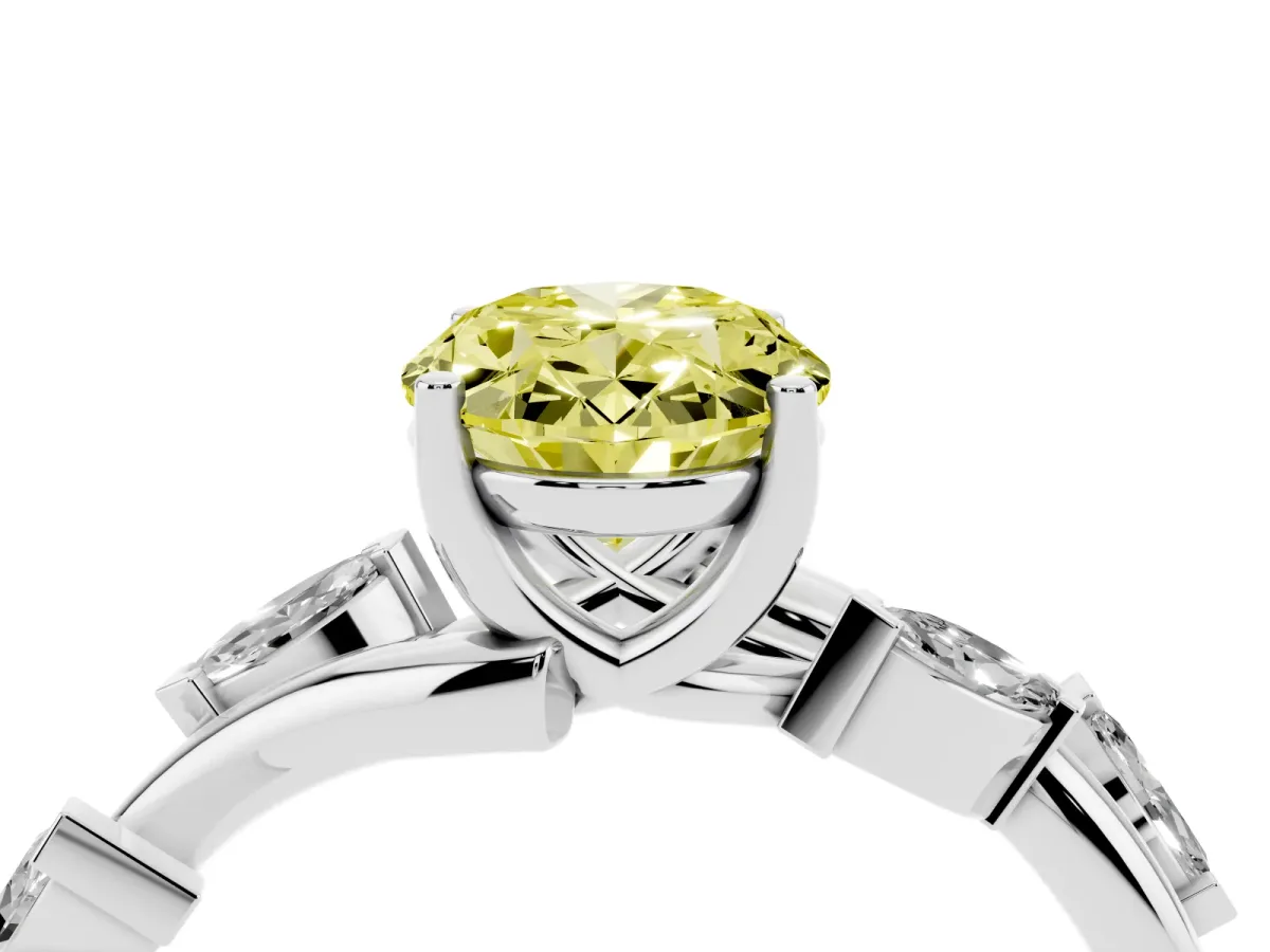 Fancy Yellow Oval Cut Solitaire Twisted Band Marquise Accent Prong Setting Ring Silver