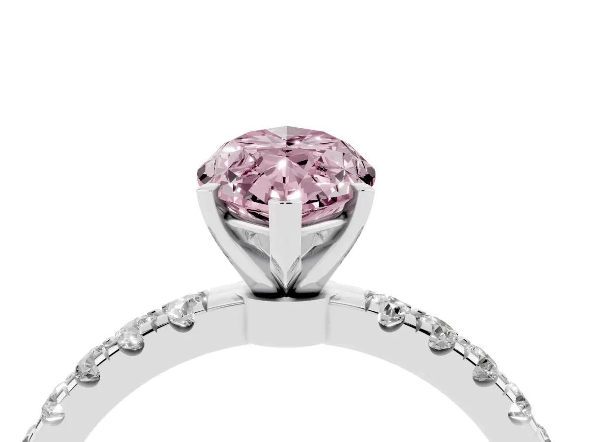 Fancy Pink Marquise Cut Diamond Solitaire Ring with Pavé Accents and Four-Prong Setting Silver