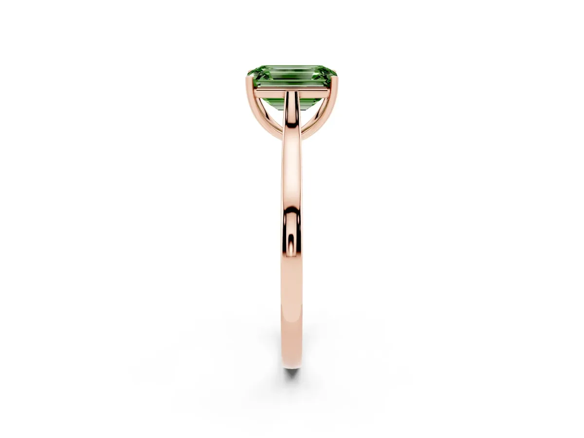Fancy Green Emerald Cut Solitaire Heart Prong Engagement Ring with Tapered Band Rose gold