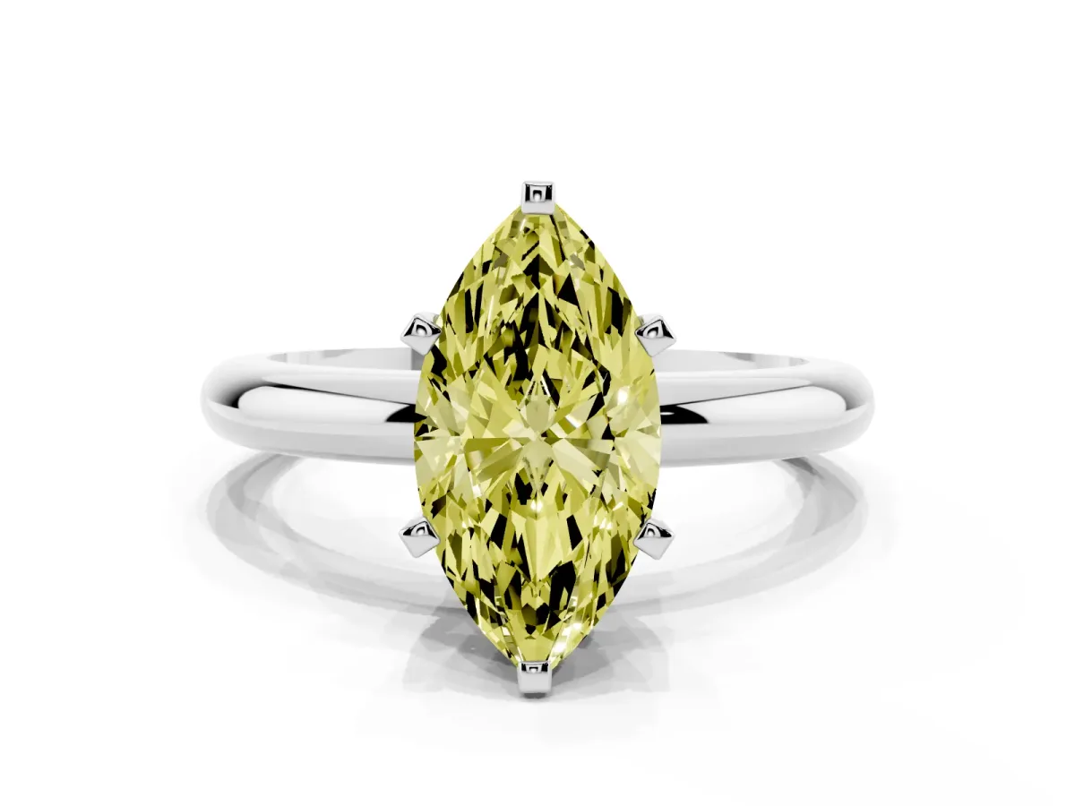 Fancy Yellow Marquise Cut Diamond Solitaire Engagement Ring with Round Band and Four-Prong Setting Platinum