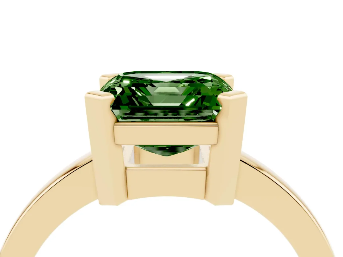 Fancy Green Asscher Cut Cut Solitaire Ring with Four-Prong Setting and Classic Band Yellow gold