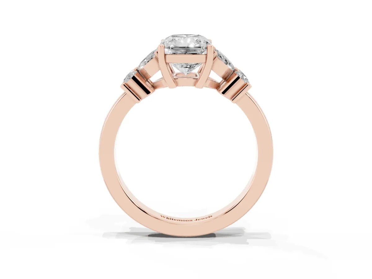 Radiant Cut Diamond Floral Cluster Ring with Solitaire Band and Prong Setting Rose gold