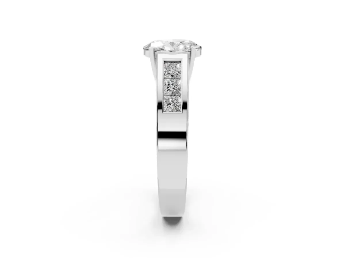 Oval Cut Cut Channel Set Solitaire Ring with Four-Prong Setting Platinum