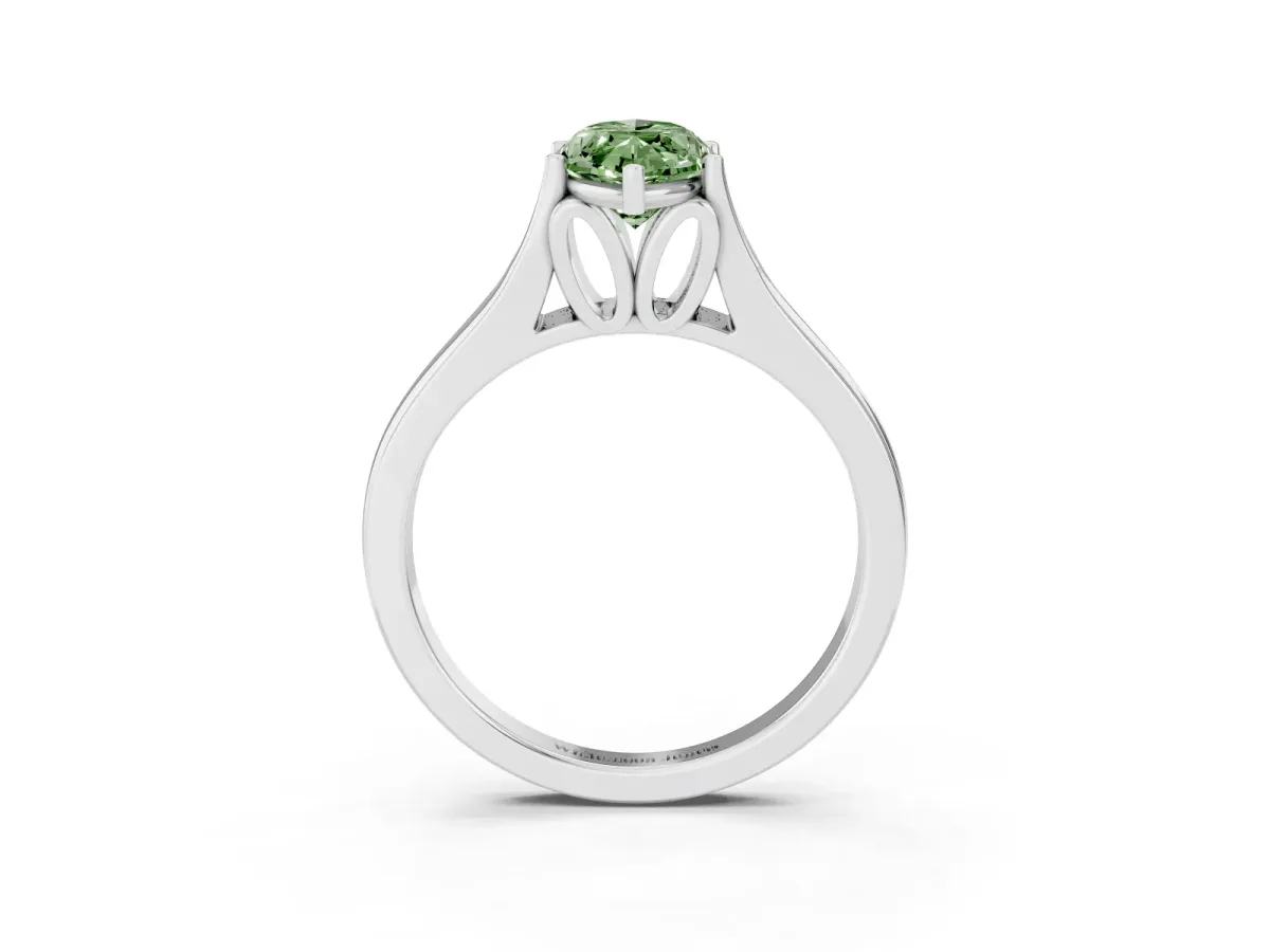 Fancy Green Marquise Cut Solitaire Diamond Ring with Cathedral Band and Four-Prong Setting Platinum