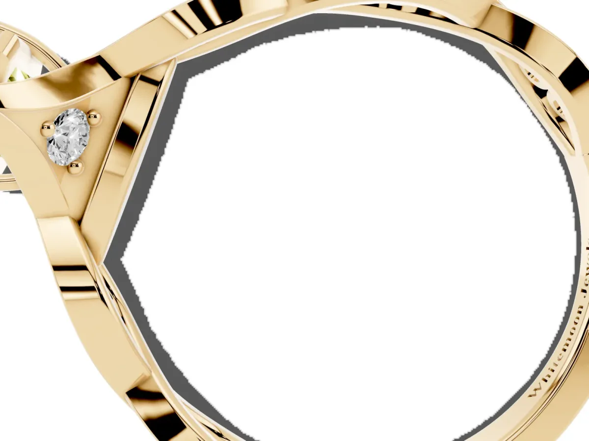 Fancy Yellow Emerald Cut Solitaire Twist Band with Leaf Prong Setting Yellow gold