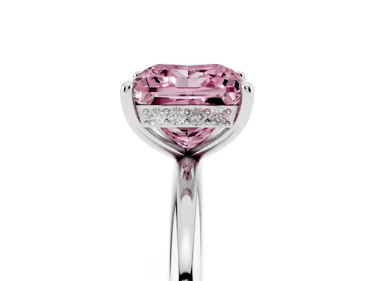 Fancy Pink Princess Cut Solitaire Diamond Ring with a Classic Band and Four-Prong Setting Platinum