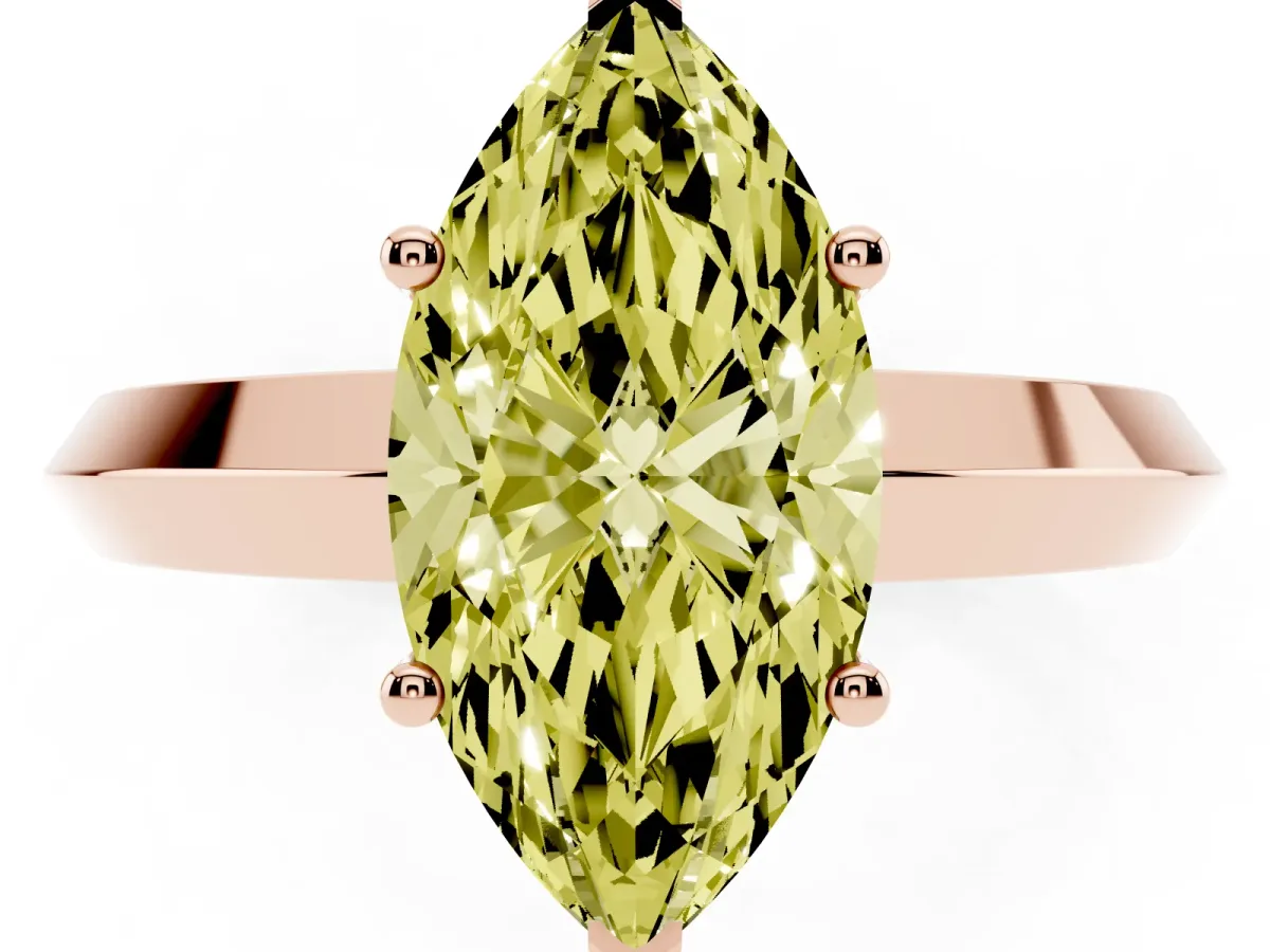 Fancy Yellow Marquise Cut Cut Solitaire Engagement Ring with Flat Band and Four-Prong Setting Rose gold