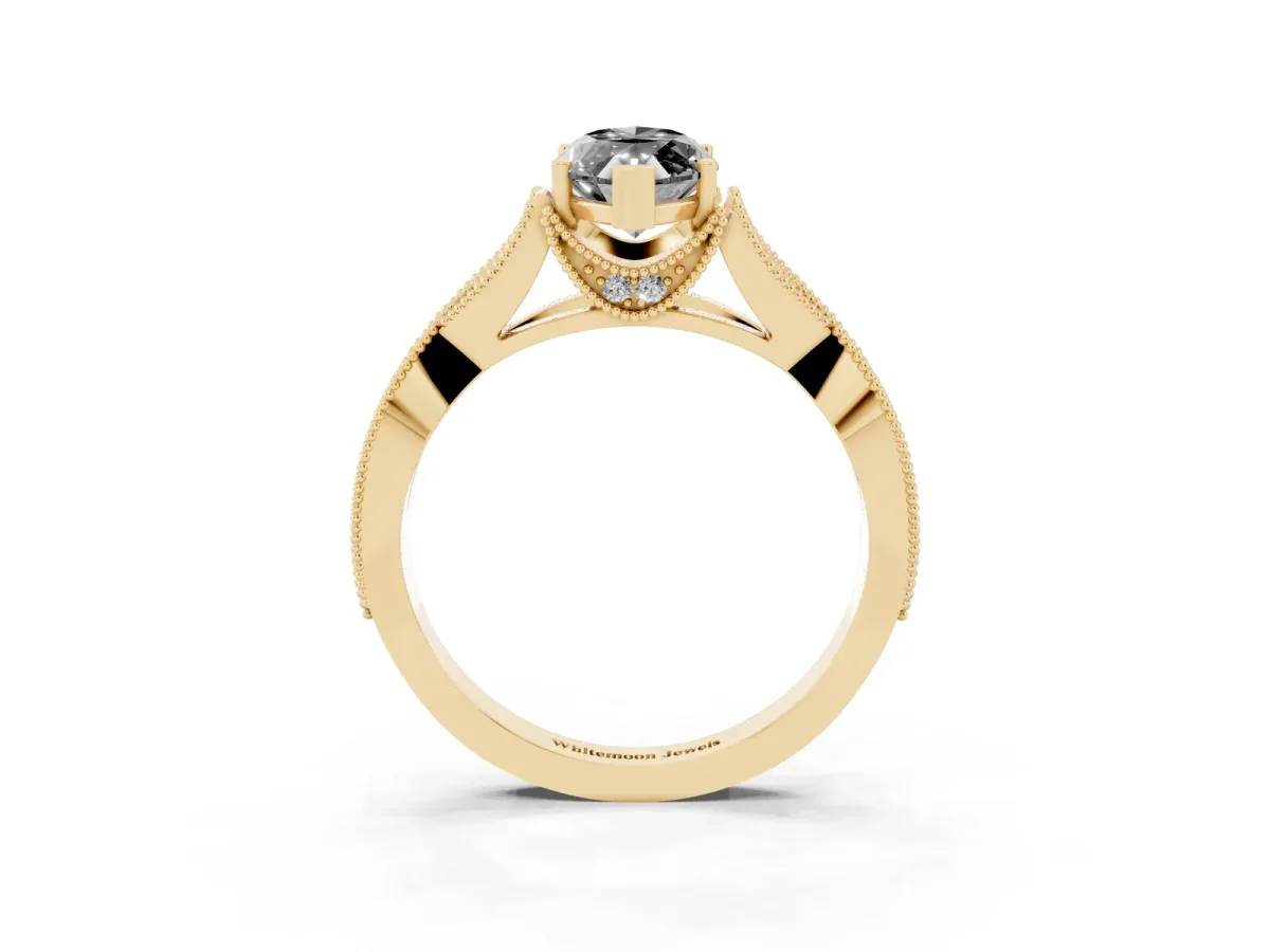 Fancy Black Marquise Cut Cut Diamond Twisted Band with Milgrain Pave Setting and Four-Prong Setting Yellow gold