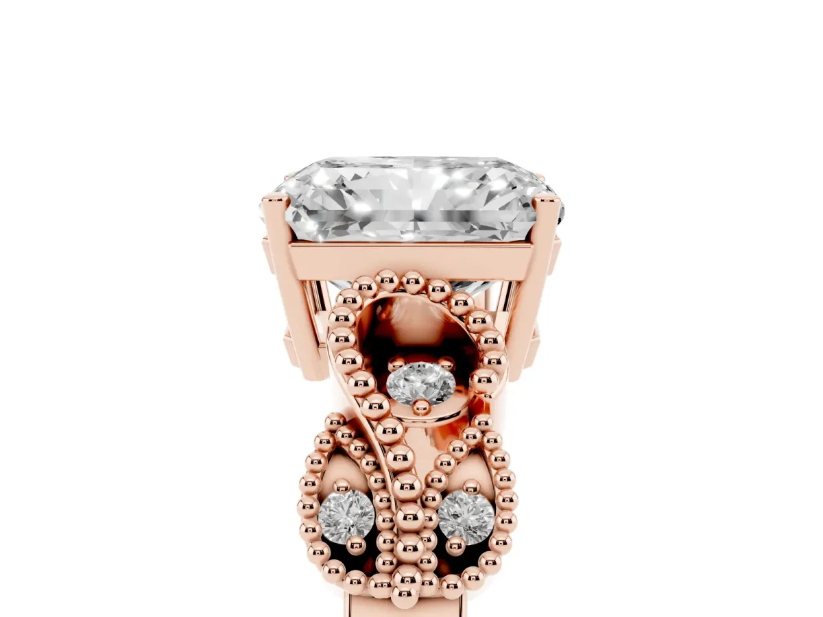 Princess Cut Solitaire Milgrain Leaf Band with Prong Setting Rose gold