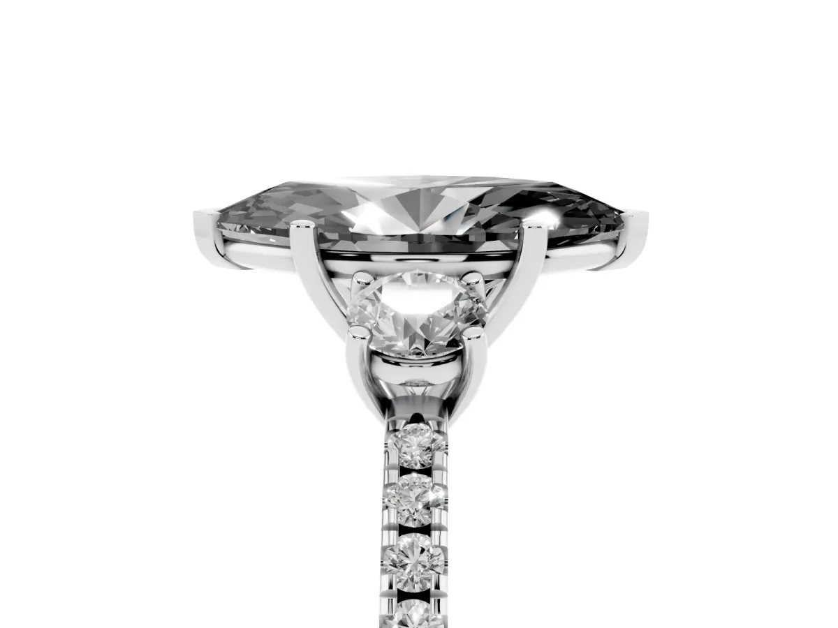 Fancy Black Three-Stone Marquise Cut Cut Diamond Pavé Band with Prong Setting Silver