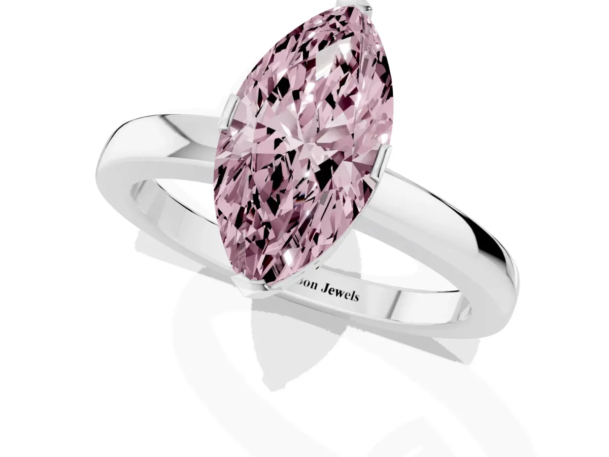 Fancy Pink Marquise Cut Cut Solitaire Ring with Four-Prong Setting and Classic Band Silver